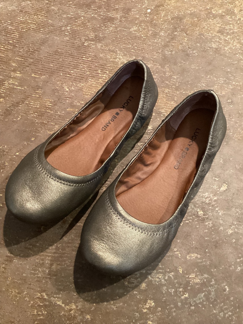 Lucky Brand Metallic Charcoal Emmie Ballet Flats Size 8.5